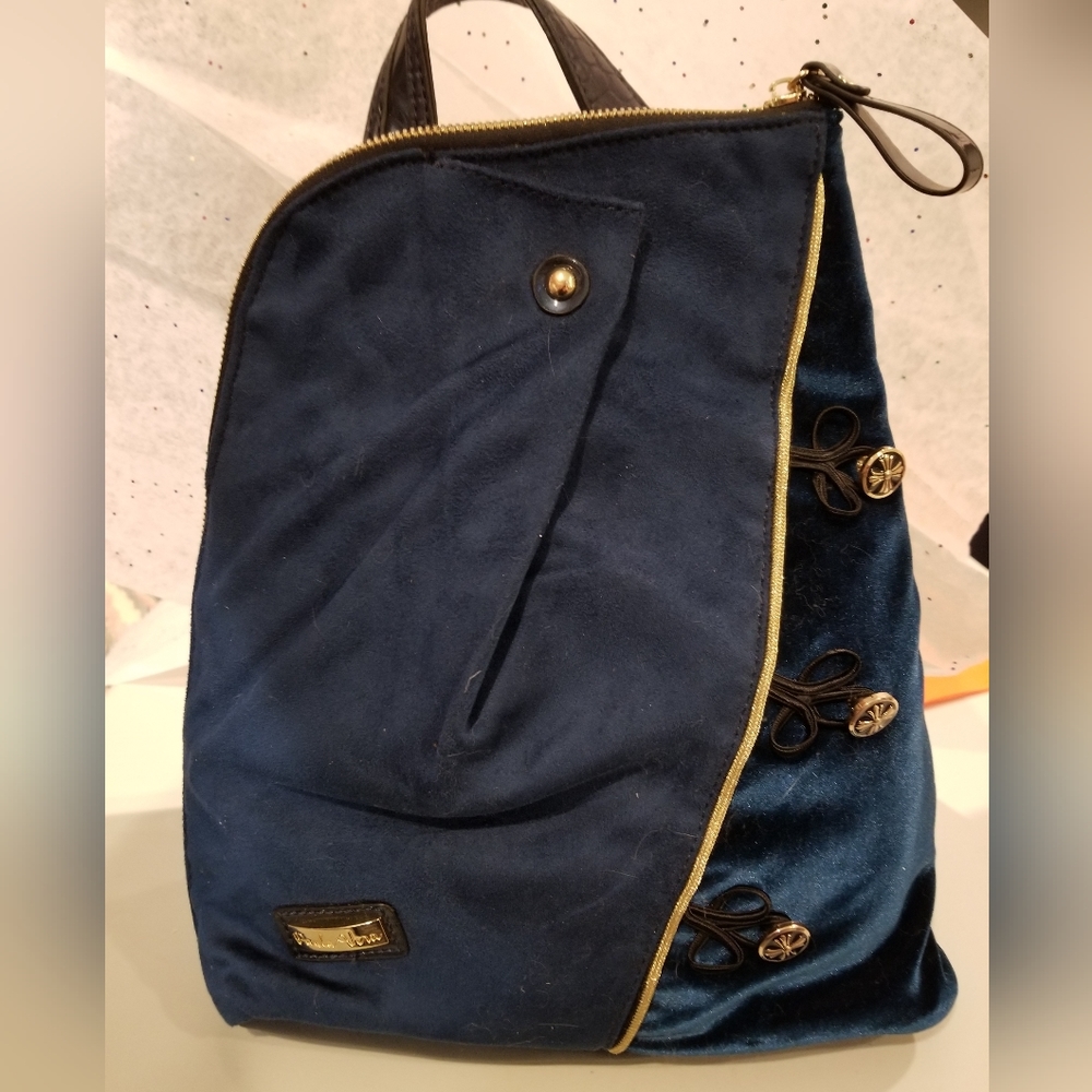 Paula Vera small blue backpack. Asian-inspired details Satin/velour/faux leather - Picture 2 of 5